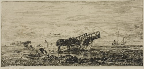 Beach at Villerville, 1855, Charles François Daubigny, French, 1817-1878, France, Etching on cream