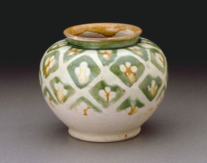 Jar, Tang dynasty (618–907), first half of 8th century, China, Earthenware with three-color