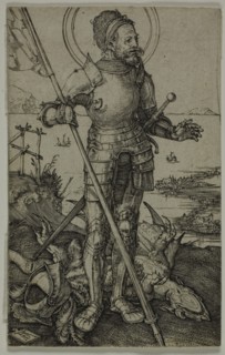 St. George on Foot, 1502, Albrecht Dürer, German, 1471-1528, Germany, Engraving in black on cream