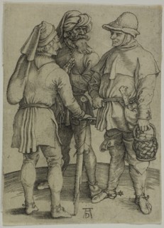 Three Peasants in Conversation, c. 1497, Albrecht Dürer, German, 1471-1528, Germany, Engraving in