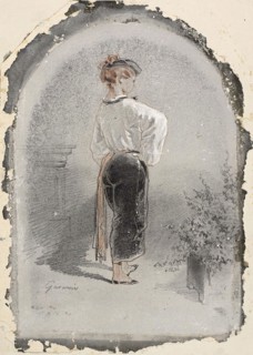 Woman in Spanish Costume, n.d., Paul Gavarni, French, 1804-1866, France, Graphite with red chalk,