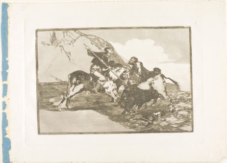 The Way in Which the Ancient Spaniards Hunted Bulls on Horseback in the Open Country, plate one