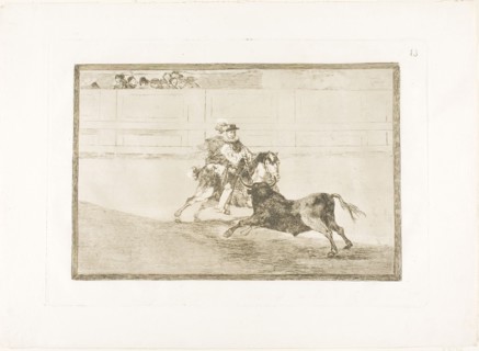 A Spanish mounted knight in the ring breaking short spears without the help of assistants, plate 13