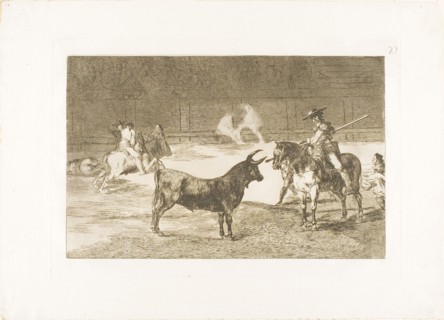 The Celebrated Picador, Fernando del Toro, Draws the Fierce Beast on with His Pique, plate 27 from