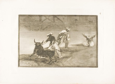 They Play Another with the Cape in an Enclosure, plate four from The Art of Bullfighting, 1814/16,
