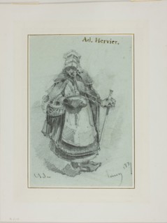 Peasant Woman, 1837, Louis Adolphe Hervier, French, 1818-1879, France, Graphite on pale green wove
