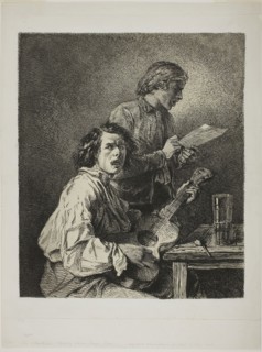 The Singers, 1845, Charles Émile Jacque, French, 1813-1894, France, Etching on ivory chine, trimmed