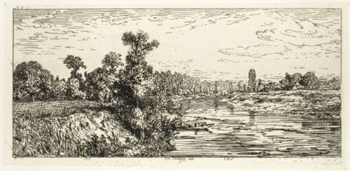 The Isle of Aligre, with Two Boats, 1844, Charles Émile Jacque, French, 1813-1894, France, Etching