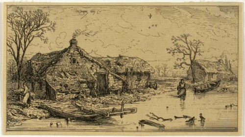 The Frozen Pond, 1845, Charles Émile Jacque, French, 1813-1894, France, Etching on cream laid