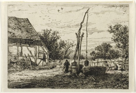 Well in a Farm Courtyard, 1845, Charles Émile Jacque, French, 1813-1894, France, Etching on ivory