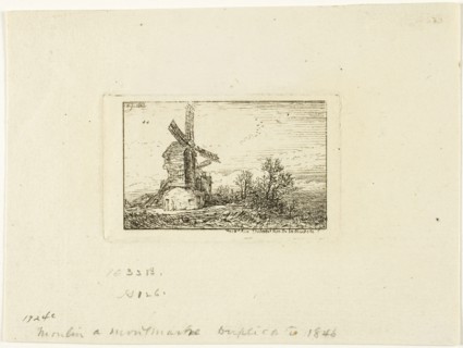 Windmill, 1846, Charles Émile Jacque, French, 1813-1894, France, Etching on ivory laid paper, 42 ×