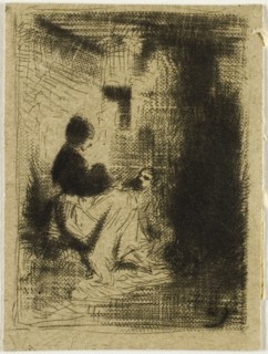 A Woman and her Child, 1843, Charles Émile Jacque, French, 1813-1894, France, Drypoint and roulette