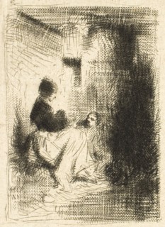 Woman and her Children, c. 1843, Charles Émile Jacque, French, 1813-1894, France, Drypoint and