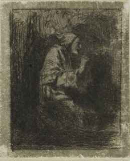 Monk at Prayer, n.d., Charles Émile Jacque, French, 1813-1894, France, Drypoint on ivory wove