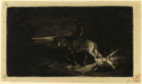 The Rider, 1848, Charles Émile Jacque, French, 1813-1894, France, Drypoint and roulette on cream