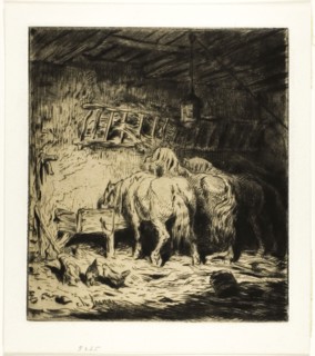 Stable, 1848, Charles Émile Jacque, French, 1813-1894, France, Drypoint and roulette on ivory wove
