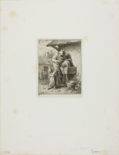 The Knife-Grinder, 1850, Charles Émile Jacque, French, 1813-1894, France, Etching on light gray