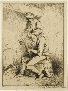 Drinkers, n.d., Charles Émile Jacque, French, 1813-1894, France, Etching on cream chine laid down