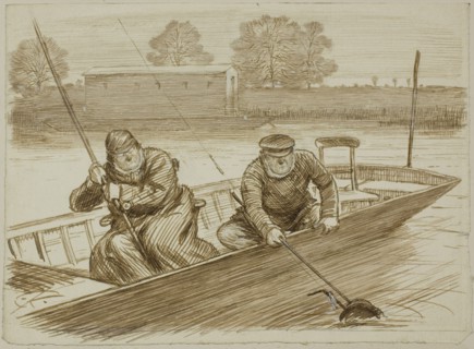 Fishing Scene, c. 1884, Charles Keene, English, 1823-1891, England, Pen and brown ink, with brush