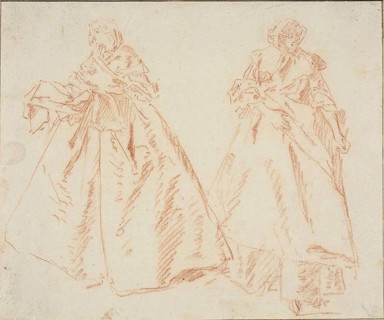 Two Standing Women, n.d., Nicolas Lancret, French, 1690-1743, France, Red chalk on ivory laid