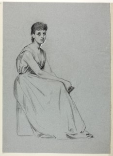 Seated Woman Facing Right, n.d., Henry Stacy Marks, English, 1829-1898, England, Black pastel,
