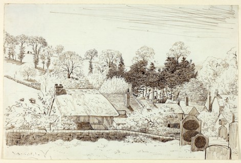Churchyard, n.d., Henry Stacy Marks, English, 1829-1898, England, Pen and brown ink on blue wove