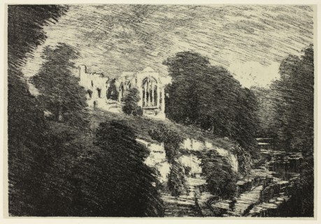 Egglestone Abbey, from the River, 1899, Joseph Pennell, American, 1857-1926, United States,