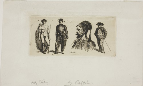 Sheet of Skteches, 1829, Denis Auguste Marie Raffet, French, 1804-1860, France, Etching on cream