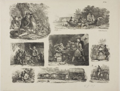 Sheet of Sketches, 1829, Denis Auguste Marie Raffet (French, 1804-1860), published by Chez Gihaut