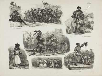 Sheet of Sketches, 1829, Denis Auguste Marie Raffet (French, 1804-1860), printed by Chez Gihaut