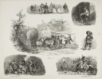 Sheet of Sketches, 1829, Denis Auguste Marie Raffet (French, 1804-1860), published by Chez Gihaut