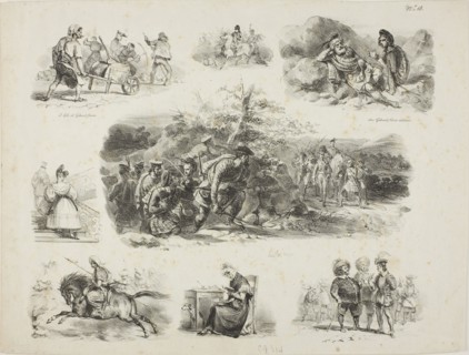 Sheet of Sketches, 1829, Denis Auguste Marie Raffet (French, 1804-1860), published by Chez Gihaut