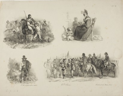 Sheet of Sketches, 1829–30, Denis Auguste Marie Raffet (French, 1804-1860), printed by Chez Gihaut