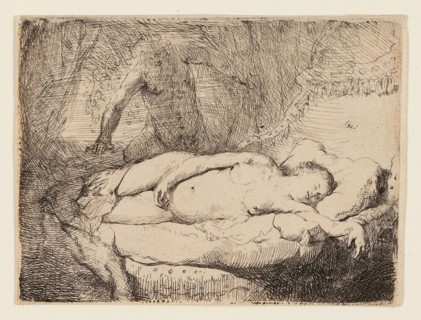 Jupiter and Antiope: Smaller Plate, c. 1631, Rembrandt van Rijn, Dutch, 1606-1669, Holland, Etching
