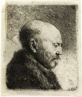 Bald Headed Man in Profile Right: The Artist’s Father (?), 1630, Rembrandt van Rijn, Dutch,