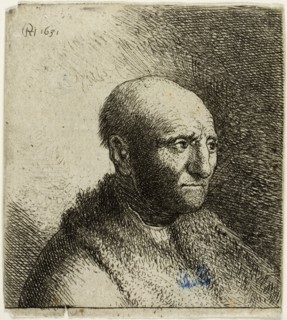 Bald Man in a Fur Cloak: Bust, 1631, Rembrandt van Rijn (Dutch, 1606-1669), possibly reworked by a