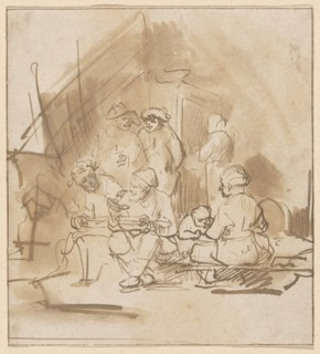 Satyr Among the Peasants, 1645/50, Barent Fabritius, Dutch, 1624-1673, Netherlands, Pen and brown