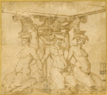 Design for an Ornamental Base with Kneeling Satyresses and Satyr, n.d., Circle of Marco Marchetti,