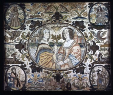 Needlework (Depicting the Four Seasons), c. 1660, England, Silk, satin weave, embroidered with