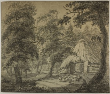 Thatched Hut in Woods with Shepherd and Sheep, n.d., Attributed to Anthoni Waterlo, Dutch,