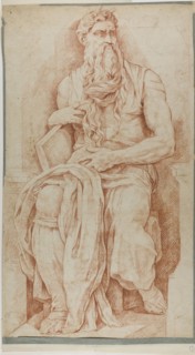 Moses, n.d., after Michelangelo Buonarroti, Italian, 1475-1564, Italy, Red chalk on ivory laid