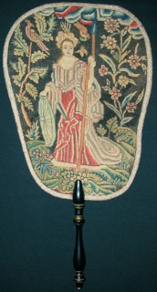 Fire Fan, 1701/25, England, Linen, plain weave, embroidered with silk and wool in tent stitches,