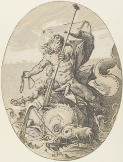 Oceanus, plate two from Demogorgon and the Dieties, c. 1588–90, Hendrick Goltzius, Dutch,