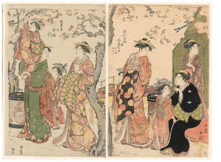 Courtesans and Their Child Attendants under Blossoming Cherry Trees, 1785, Torii Kiyonaga,