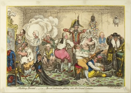 Making Decent, i.e. Broad-Bottomites Getting into the Grand Costume, published February 20, 1806,