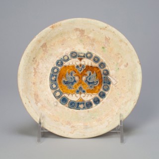 Dish with Two Birds Encircled by Beaded Roundels, Tang dynasty (618–907), China, Slip-coated