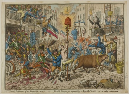 Promis’d Horrors of the French Invasion, published October 20, 1796, James Gillray (English,