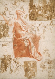 Sheet of Studies for the Blinding of Elymas, Sacrifice at Lystra, and a Holy Family, c. 1558,
