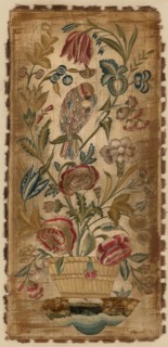 Panel (For a Sconce), 18th century, England, Silk, satin weave, embroidered with colored silk floss