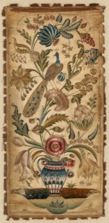 Panel (For a Sconce), 18th century, England, Silk, satin weave, embroidered with colored silk floss